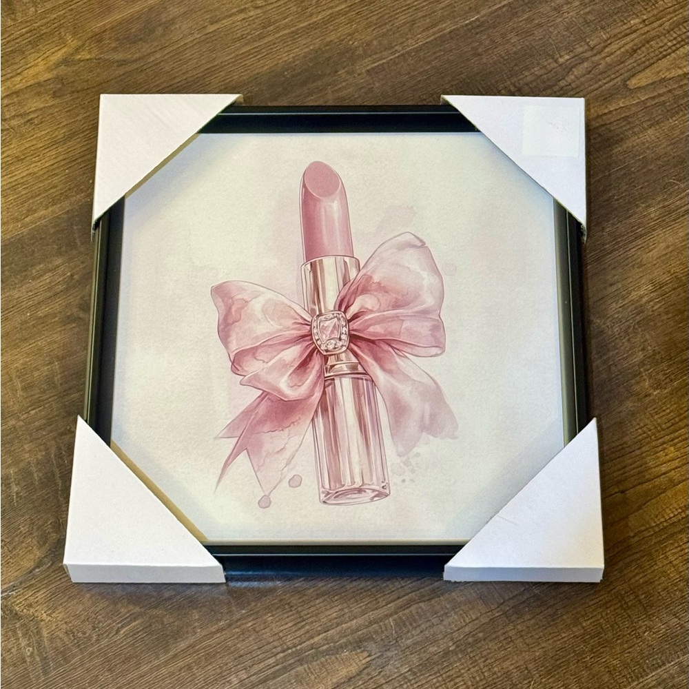 Pink Lipstick with bow framed Wall Art